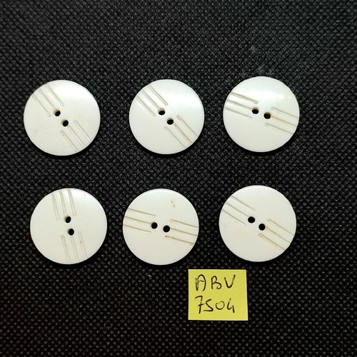 6 boutons en résine blanc - 22mm - abv7504