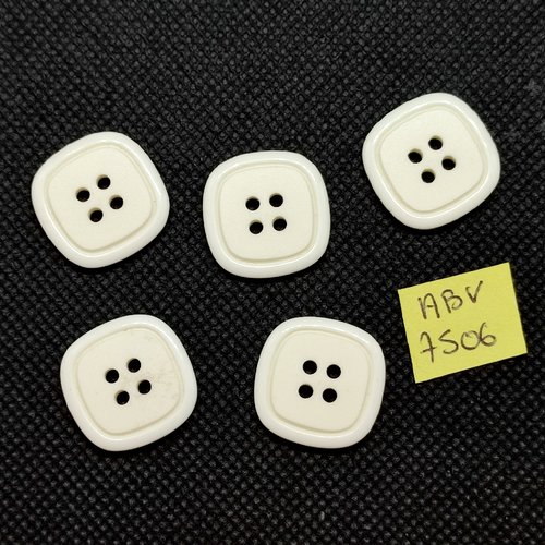 5 boutons en résine blanc - 19x19mm - abv7506