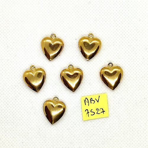 6 pendentifs/breloques en métal doré - coeur - 15x18mm - abv7527