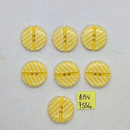 7 boutons en résine jaune et blanc - 22mm - abv7554