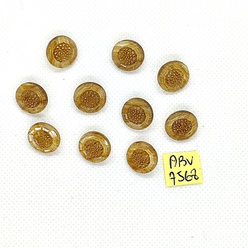 10 boutons en verre beige foncé et doré - 13mm - abv7568