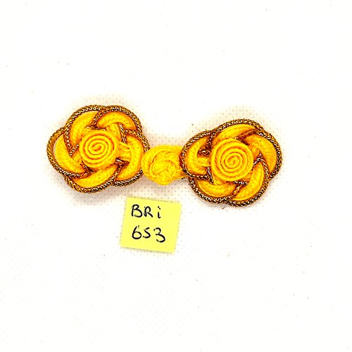 1 bouton brandebourg en passementerie - fleur - jaune et doré - 5,5cm - bri653