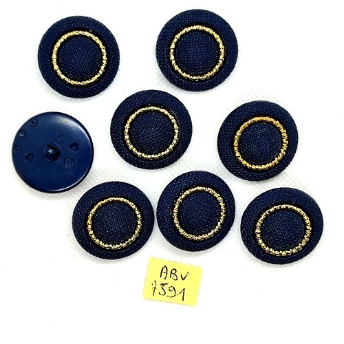 8 boutons en résine bleu et doré - 28mm - abv7591
