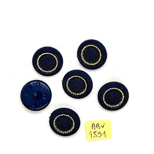 6 boutons en résine bleu et doré - 23mm - abv7591