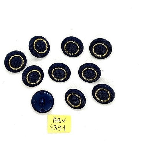 10 boutons en résine bleu et doré - 18mm - abv7591