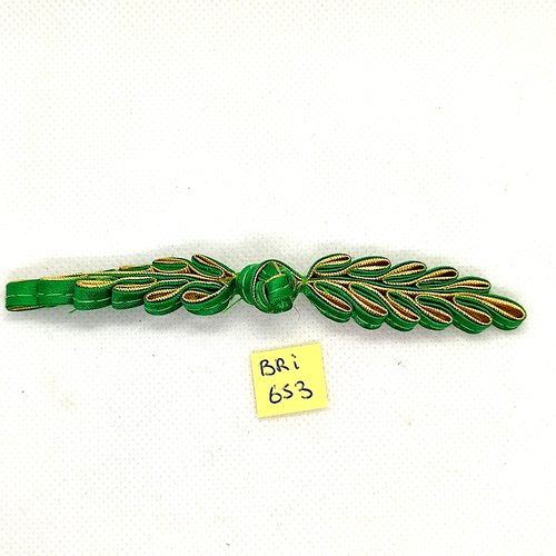 1 bouton brandebourg en passementerie - feuille - vert et doré - 12cm fermé - bri653