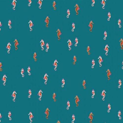 Tissu quilting dashwood studio - aquatic paradise - banc d'hippocampes - coton - 10cm/laize