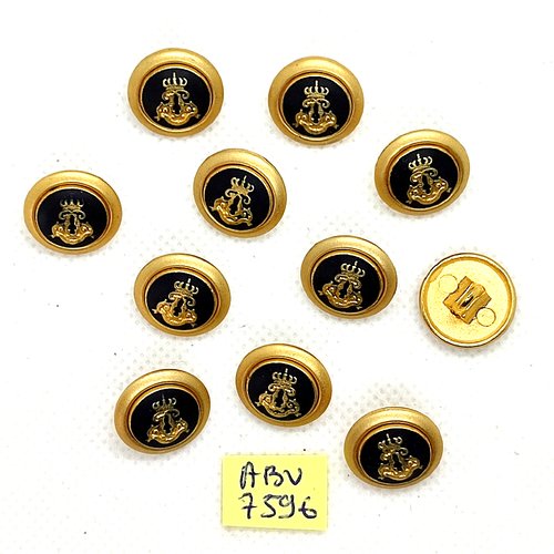 11 boutons en métal doré et résine bleu - 15mm - abv7596