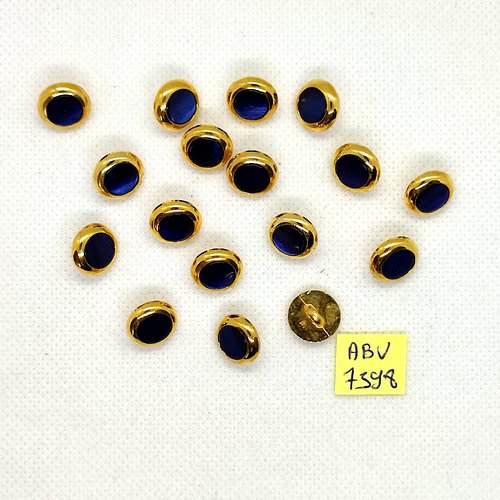 17 boutons en résine bleu et doré - 12mm - abv7598