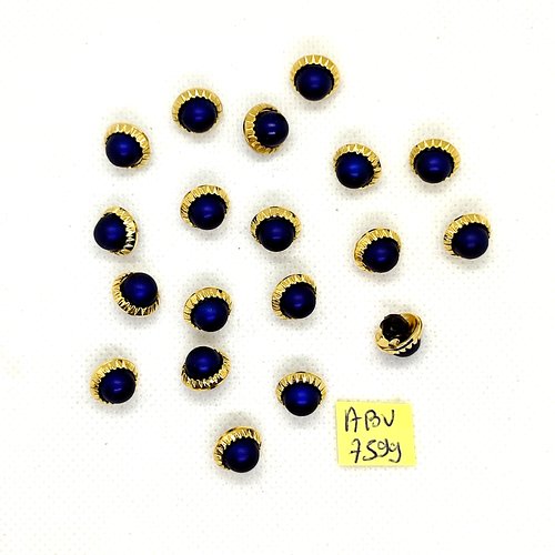 19 boutons en résine bleu foncé et doré - 10mm - abv7599