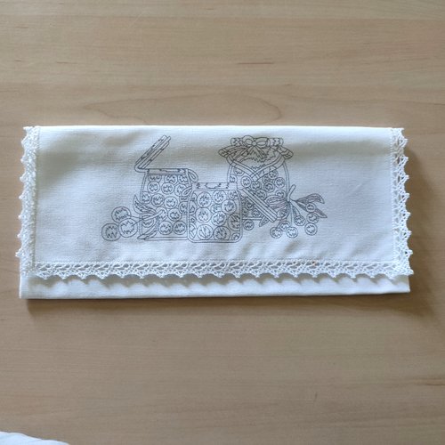 Poche-serviette à broder - royal paris - les confitures - coton blanc - 24x11cm fermé et 20cm ouvert