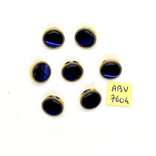 7 boutons en résine bleu nuit et doré - 15mm - abv7604