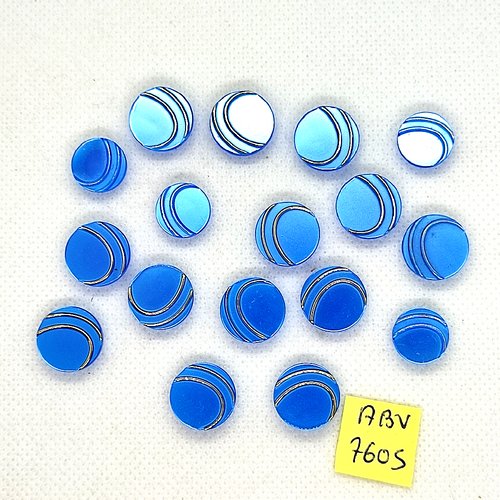 17 boutons en résine bleu - 14mm et 12mm - abv7605