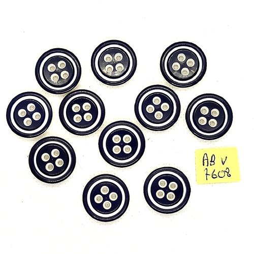 11 boutons en résine bleu et blanc - 18mm - abv7608