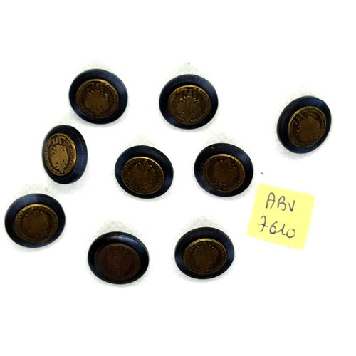 9 boutons en résine bleu et métal bronze - 15mm - abv7610
