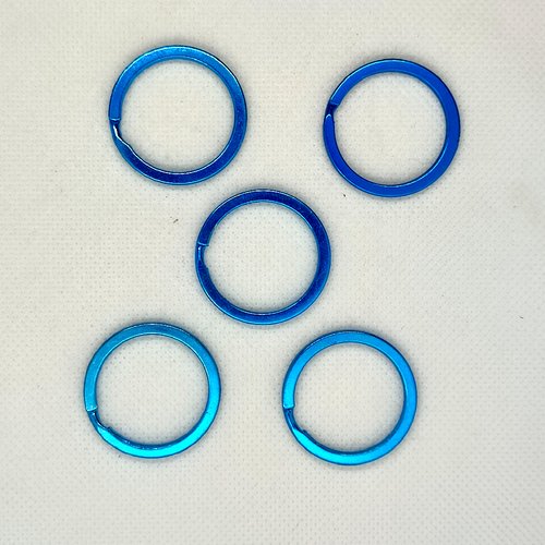 5 anneaux métal bleu turquoise pour porte clefs - 30mm