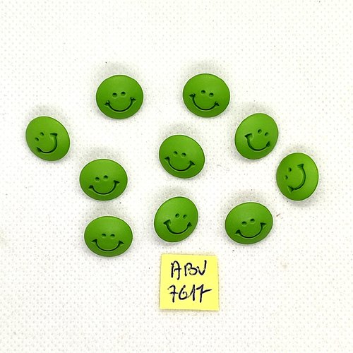 10 boutons fantaisie en résine vert - smiley - 13mm - abv7617