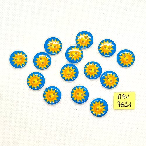 14 boutons fantaisie en résine bleu jaune orange - un soleil - 15mm - abv7621