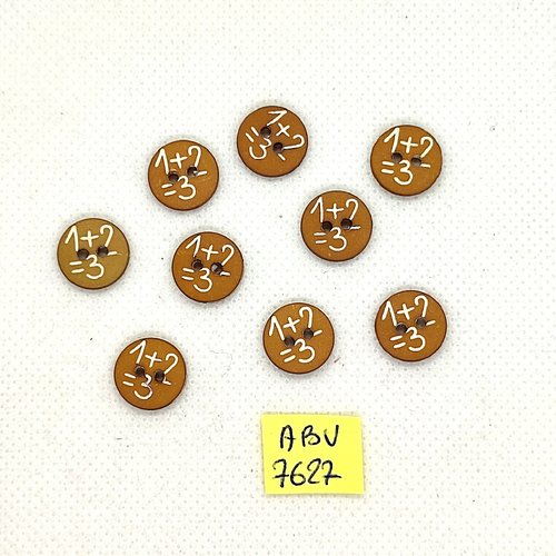 9 boutons fantaisie en résine marron et blanc - des chiffres - 12mm - abv7627