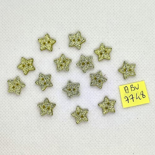 14 boutons fantaisie en résine jaune pailleté - une étoile - 12mm - abv7748