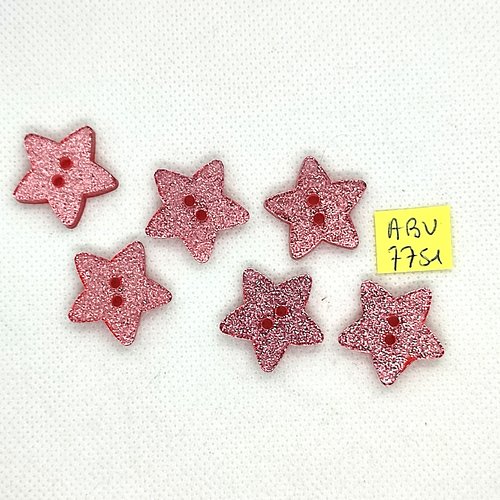 6 boutons fantaisie en résine rose pailleté - une étoile - 22mm - abv7751