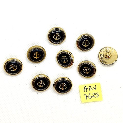 9 boutons en résine doré et noir - une ancre - 15mm - abv7629
