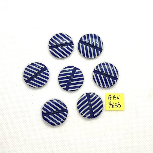 7 boutons en résine bleu et blanc - 22mm - abv7633