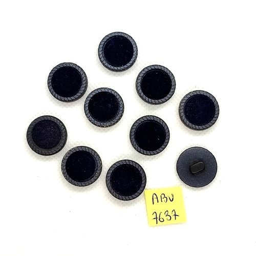 10 boutons en résine noir et velours bleu foncé - 18mm - abv7637