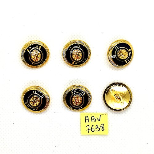 6 boutons en métal doré et noir - 18mm - abv7638