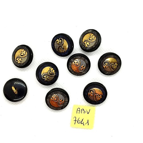 9 boutons en résine doré et bleu foncé - 18mm - abv7641