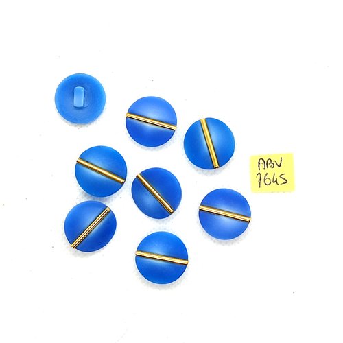 8 boutons en résine bleu et doré - 18mm - abv7645