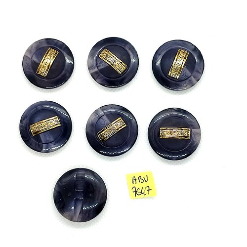 7 boutons en résine gris et doré - 28mm - abv7647