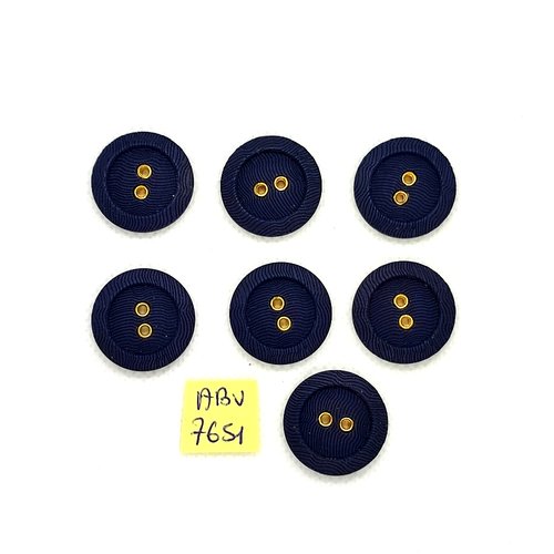 7 boutons en résine bleu et doré - 22mm - abv7651