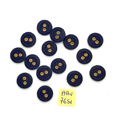 15 boutons en résine bleu et doré - 15mm - abv7651
