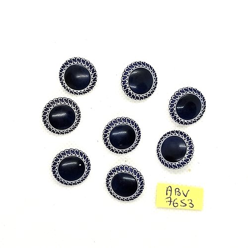 7 boutons en résine bleu et blanc - 18mm - abv7653