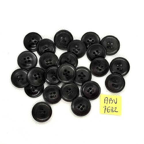 24 boutons en résine noir - 16mm - abv7682