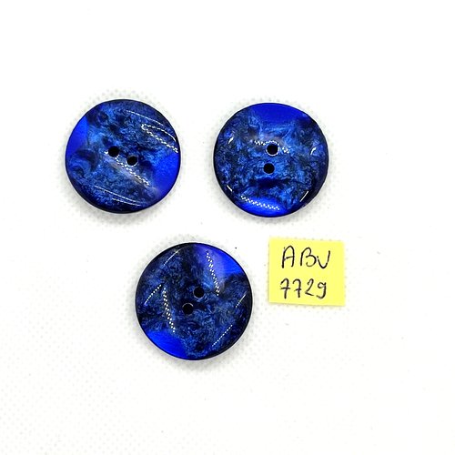 3 boutons en résine bleu - 26mm - abv7729