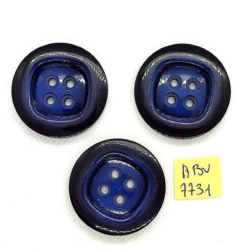 3 boutons en résine bleu foncé - 36mm - abv7731