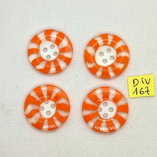 4 boutons en résine orange blanc et transparent - 30mm - 167div