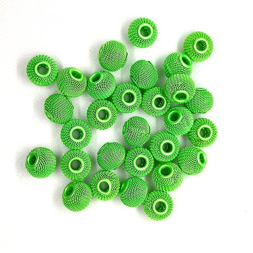 29 perles en métal peint vert fluo - 16mm