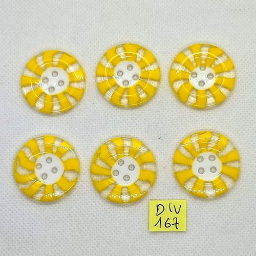 6 boutons en résine jaune blanc et transparent - 30mm - 167div