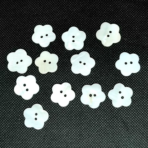 12 boutons en nacre blanc - fleur - 20mm - div160
