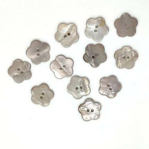 12 boutons en nacre gris - fleur - 20mm - div160