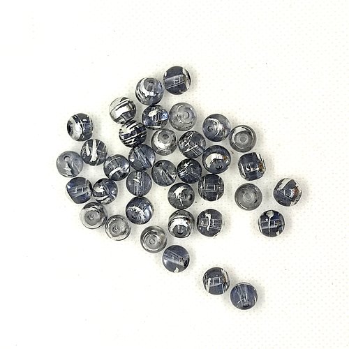 36 perles en verre gris et transparent - 8mm