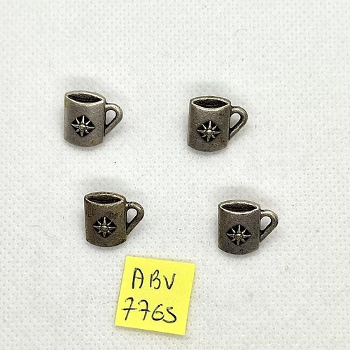 4 boutons fantaisie en résine argenté - tasse - 14x14mm - abv7765