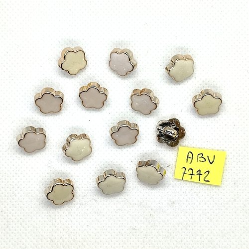 15 boutons fantaisie en résine argenté et blanc - fleur - 11mm - abv7772