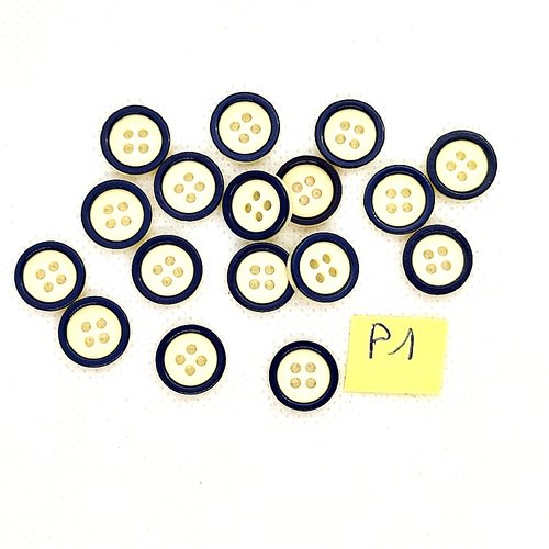 17 boutons en résine blanc cassé et bleu foncé - 12mm - p1