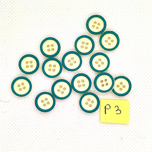 15 boutons en résine blanc cassé et vert - 12mm - p3