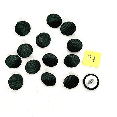 13 boutons en tissu vert et métal argenté - 14mm - p7