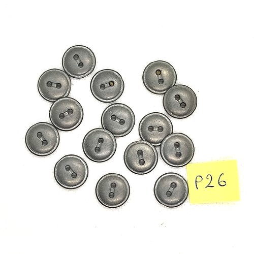 15 boutons en métal argenté - 12mm - p26